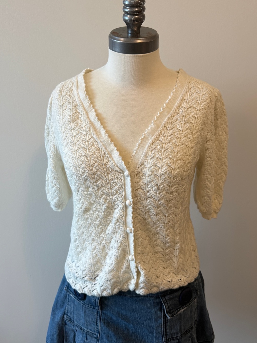 Wilfred Merino Wool Pointelle Cardigan — Size M